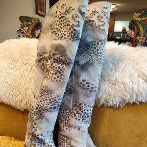 Lucchese Grey leopard over the knee boots Sz 7